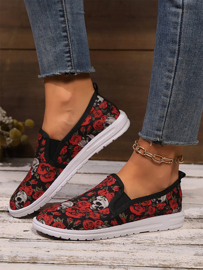 Halloween Women's Skull Graffiti Printing Casual Shoes