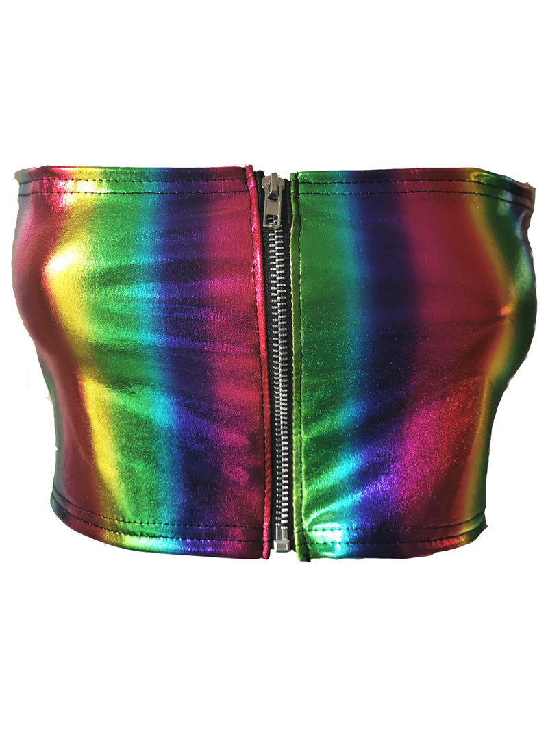 Fashion Sexy Patent Leather PU Leather Zipper Tube Top Vest