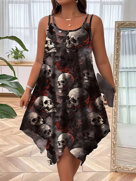 Spaghetti Straps Sleeveless Skull Print Dress