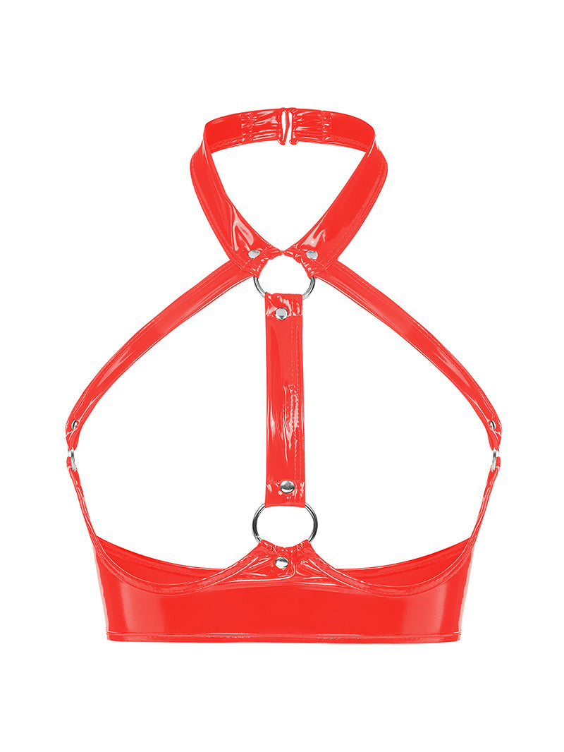 Sexy Patent Leather Leather Halter Bra Strap