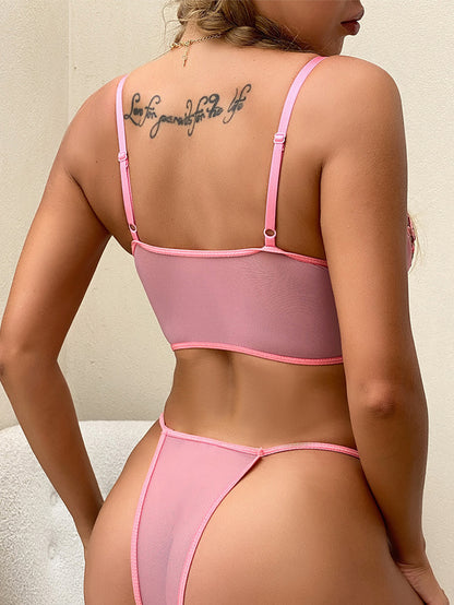 Sexy Embroidery Mesh See-through Underwear Suit