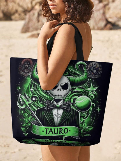 Lady Gothic Tauro Horn Skull Alien Print Large Capacity One Shoulder Shopping Bag