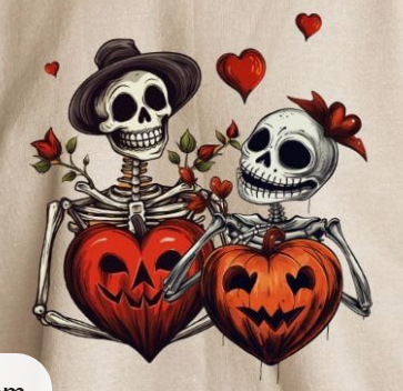 Pumpkins Skeleton Couple Halloween Print Shoulder Lace-up Diagonal Collar Dress