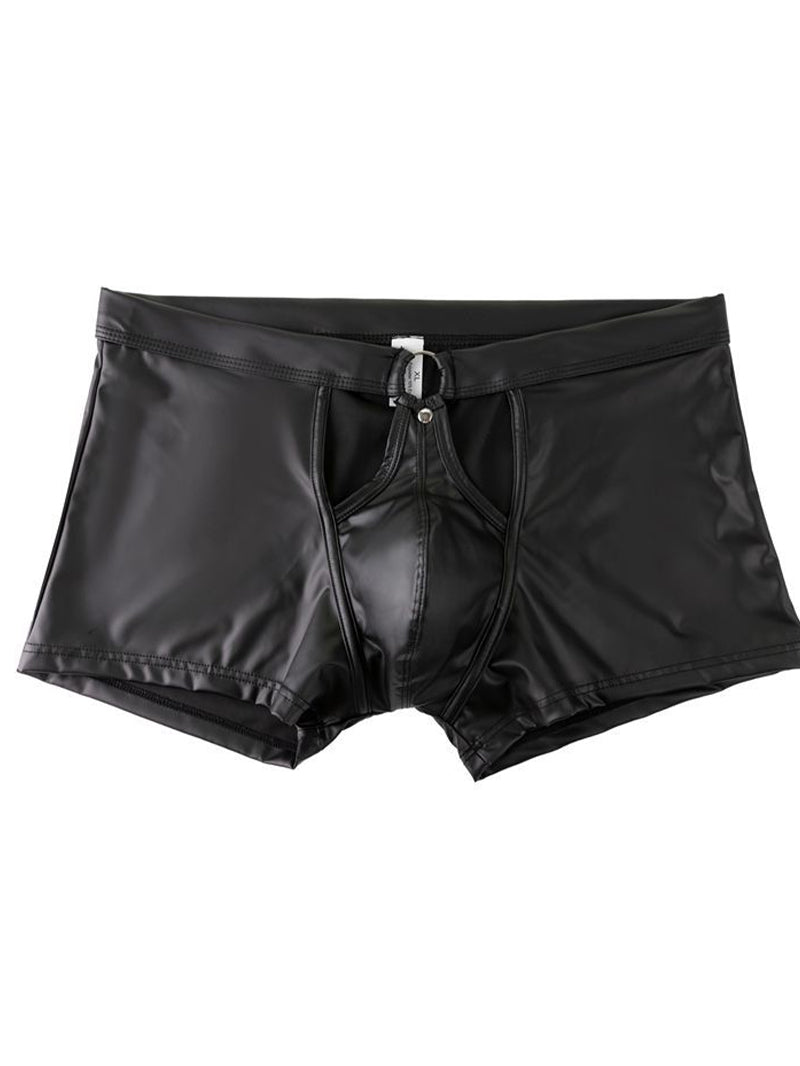 Men's Sexy Patent Leather Hollow Boxer Briefs