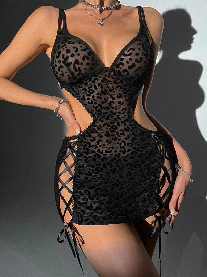 Sexy Straps Tulle Leopard Print Dress Suit