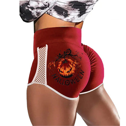 Halloween Evil Pumpkin Low-Rise Track Shorts