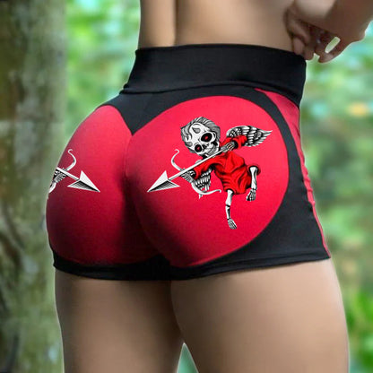 Skull Cupid Angel Print Contrast Color Sports Shorts