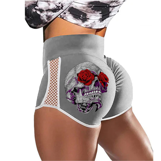 Rose Glasses Skull Low-Rise Track Shorts