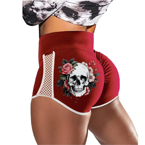 Fake Smile Skull Flower Low-Rise Track Shorts