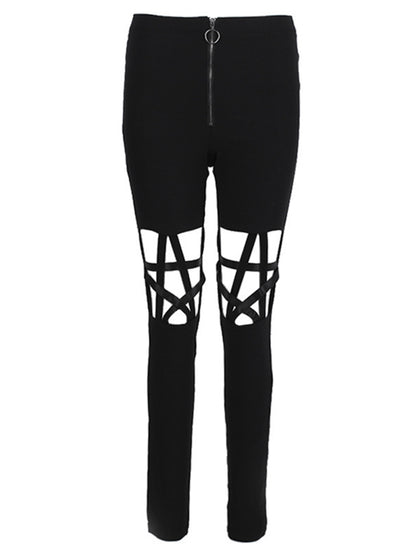 Fashion Women's Wear Five-Pointed Star Hollow Zipper Trousers