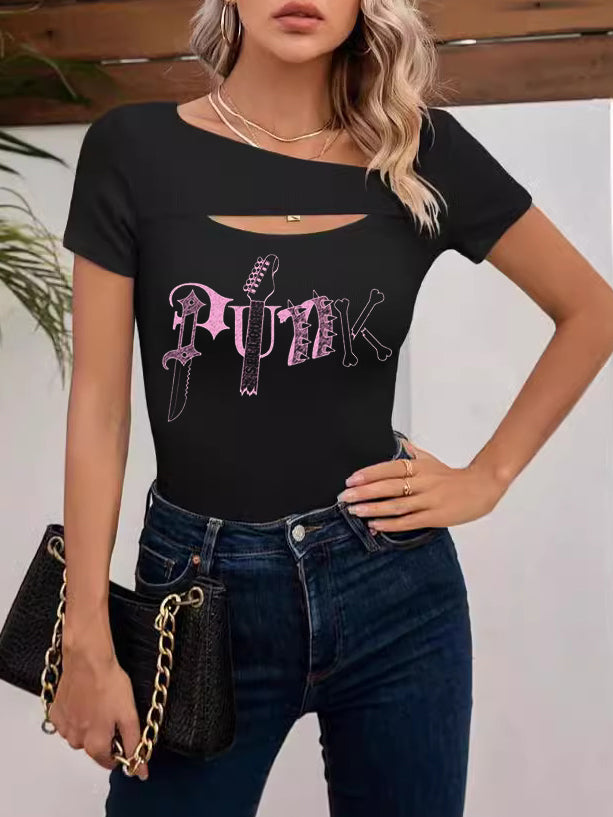 Interesting Punk Sellout Printed Sexy off-the-Shoulder Tops