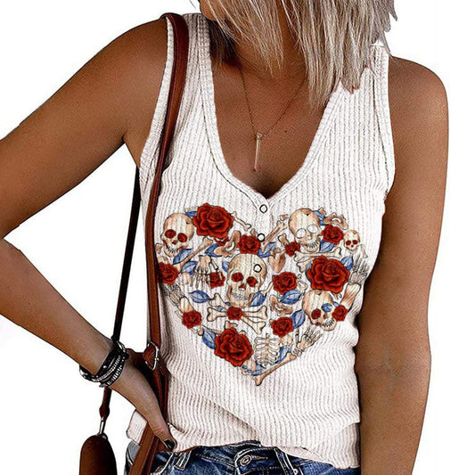 Love Rose Flower Skull Print Vest