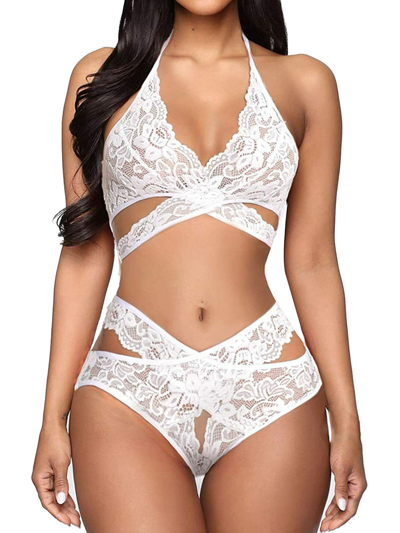 Sexy Lace See-through Cross Strap Underwear Suit