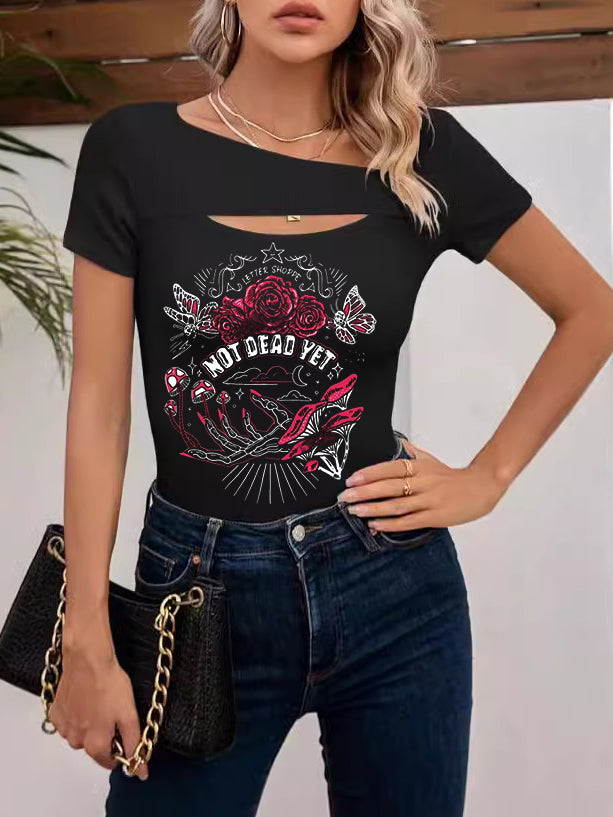 Not Dead Yet Butterfly Printed Sexy off-the-Shoulder Tops