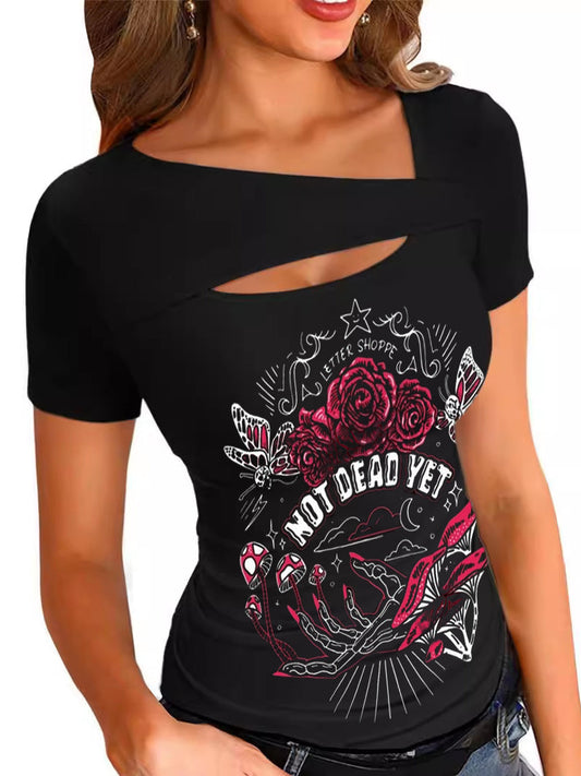 Not Dead Yet Butterfly Printed Sexy off-the-Shoulder Tops