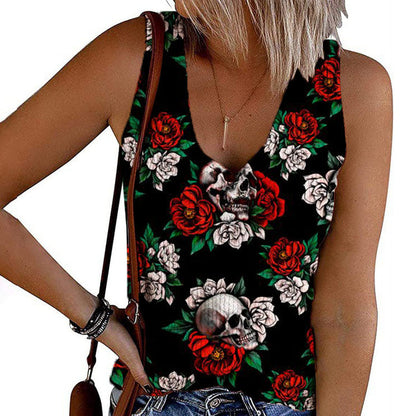 Fierce Skull Rose Print Vest