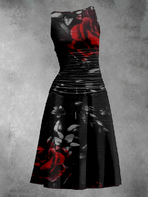 Gothic Rose Printed Pleated Vest Dress