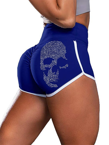 Skull Print High Waist Tummy Control Track Shorts