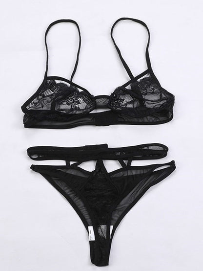 Sexy Lace Cutout Splicing Bra Set