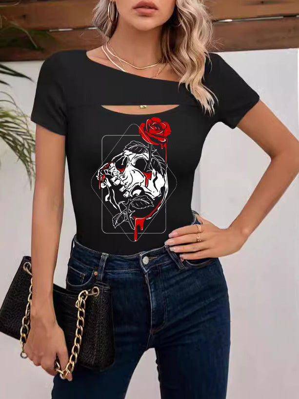 Rosenrot-skull and Rose Sexy off-the-Shoulder Tops