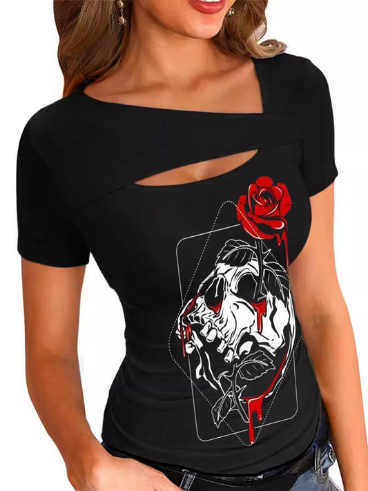 Rosenrot-skull and Rose Sexy off-the-Shoulder Tops