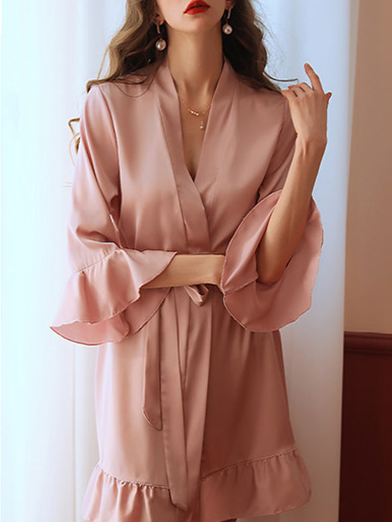 Sexy Artificial Silk Lotus Leaf Cuff Night-Robe Pajamas