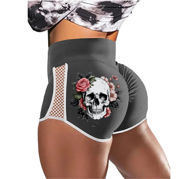 Fake Smile Skull Flower Low-Rise Track Shorts