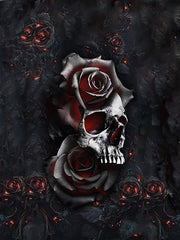 Black Flower Red Skull Print Hollow Vest