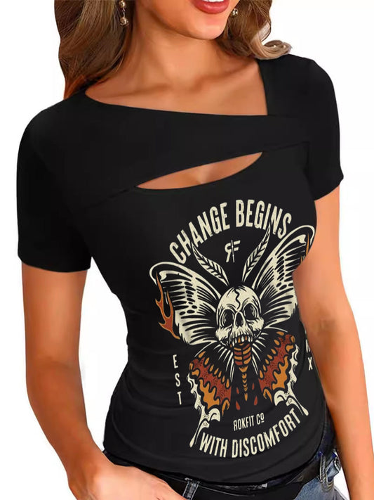 Change Begins with Disscomfort Butterfly Sexy off-the-Shoulder Tops