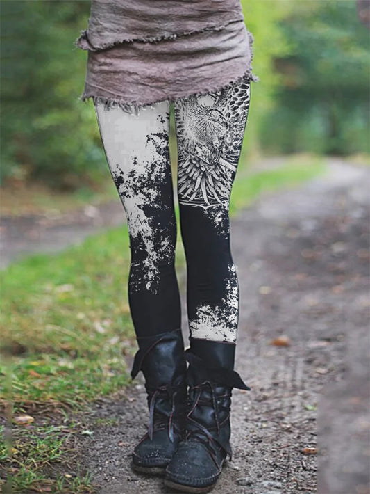 Women's Gothic Dyed Flying Eagle Wings Print Skinny Yoga Pants