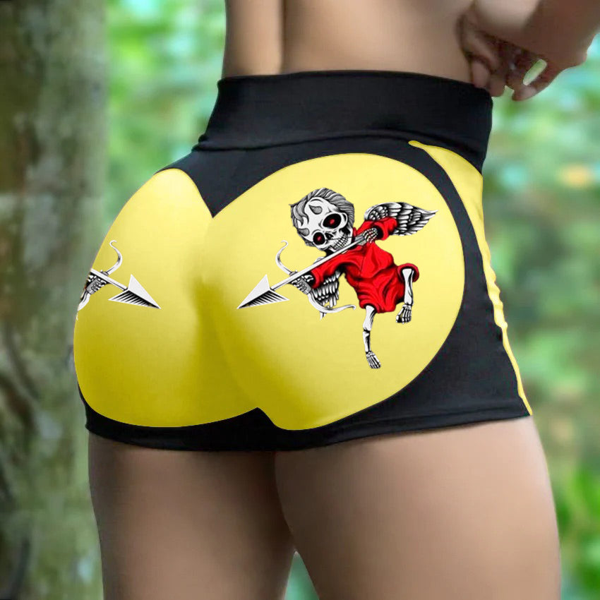 Skull Cupid Angel Print Contrast Color Sports Shorts