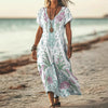 Plus Size Flower Printed V-neck Casual Dress