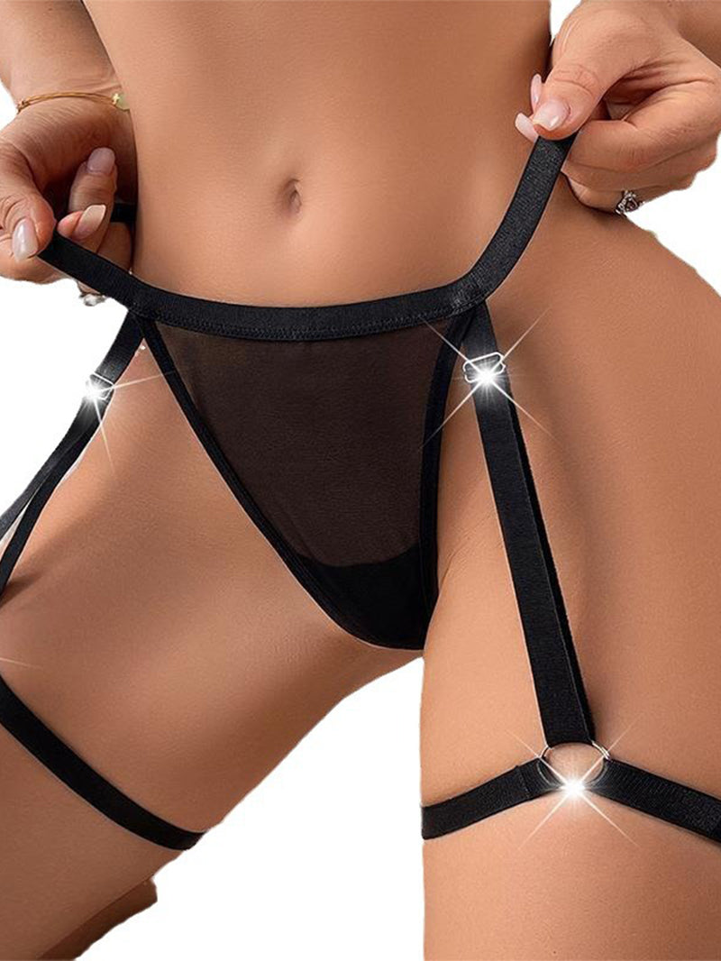 Sexy Mesh T-Back Underwear Garter Suit