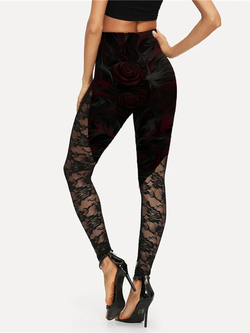 Sexy Yoga-Leggings mit dunklem Nachtrosen-Print 