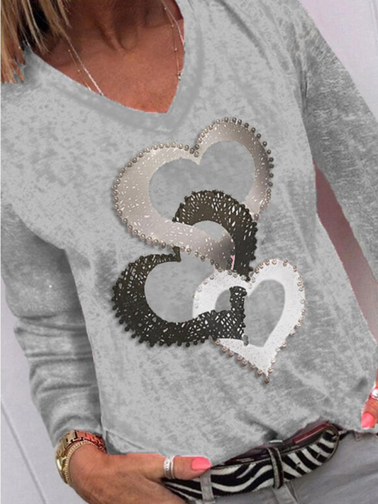 Women's Heart Pattern Long Sleeve Tops