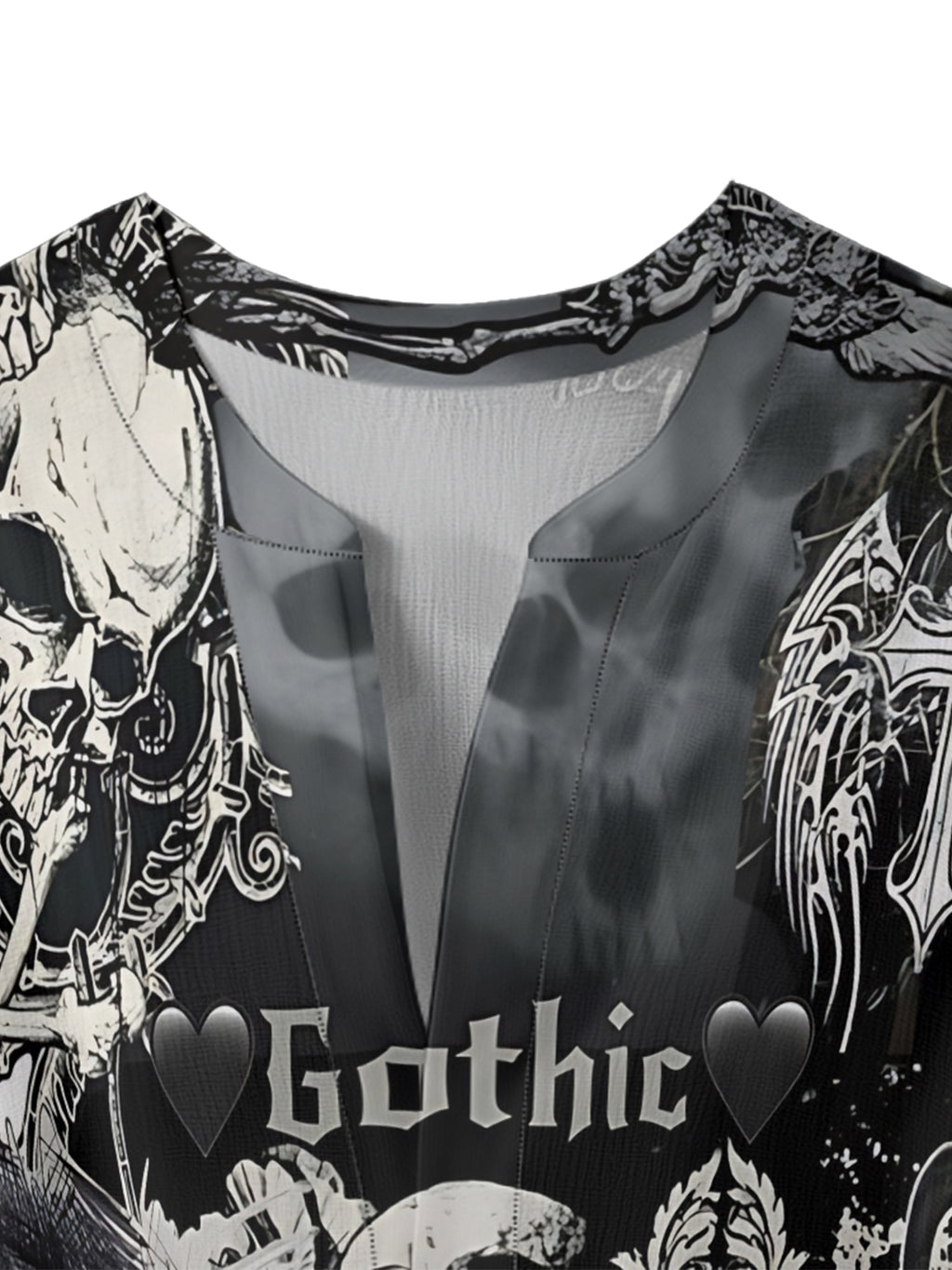 gothic winged skull V-neck Ruffle Blouse