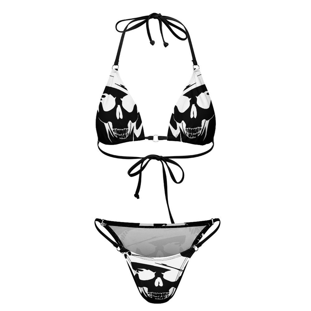 Sexy Skull Horror Smile Printed Lace-up Swim Suit