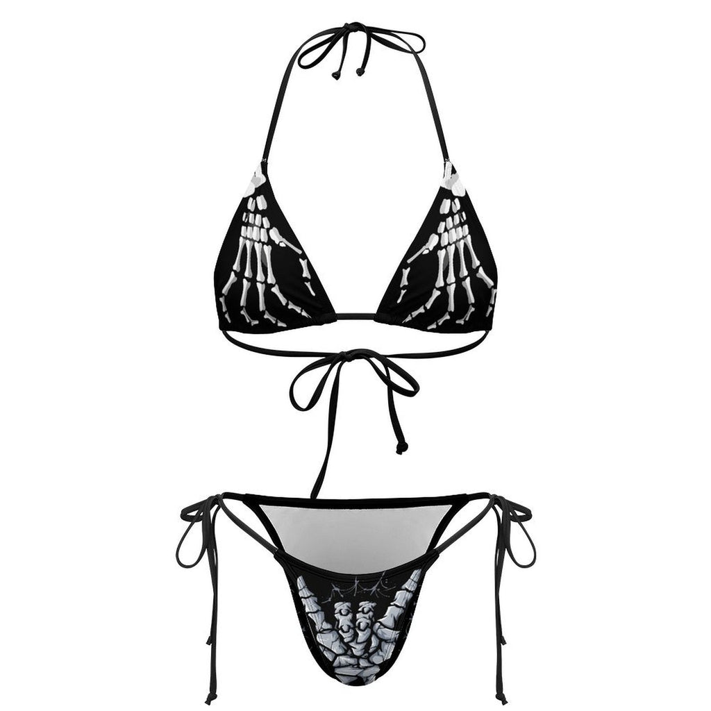 Sexy Skeleton Hand Bone Printed Lace-up Swimsuit