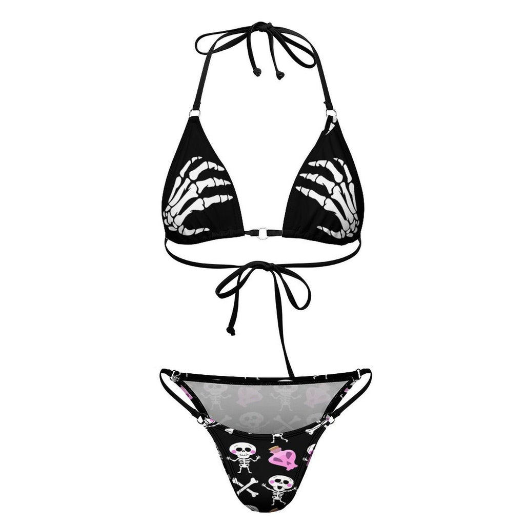 Sexy Skeleton Hand Bone Poison Printed Lace-up Swim Suit