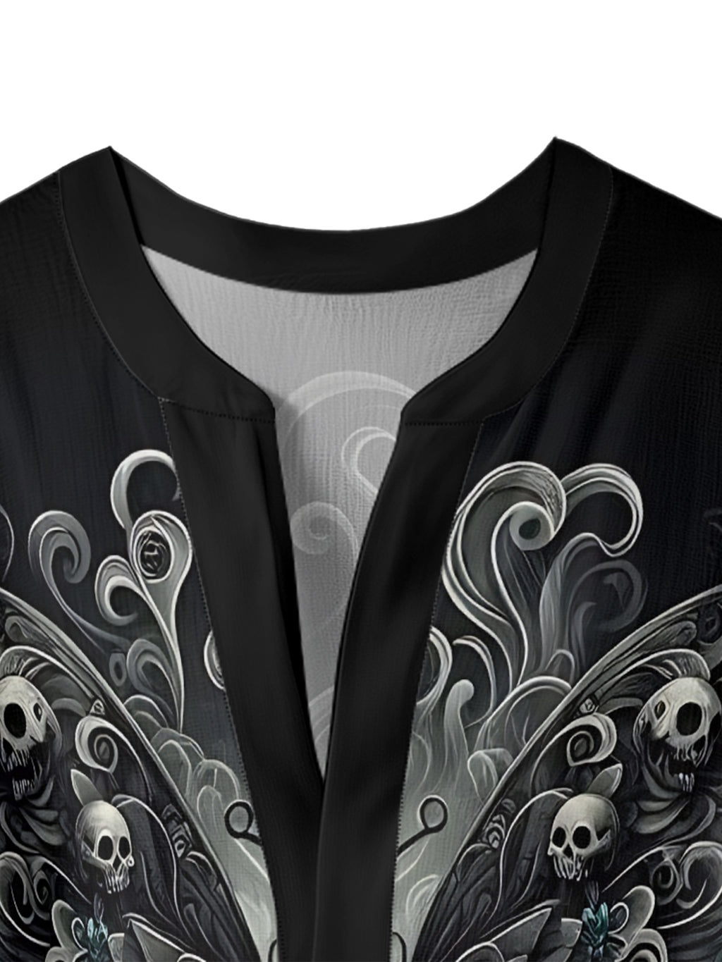 Skull on butterfly V-neck Ruffle Blouse