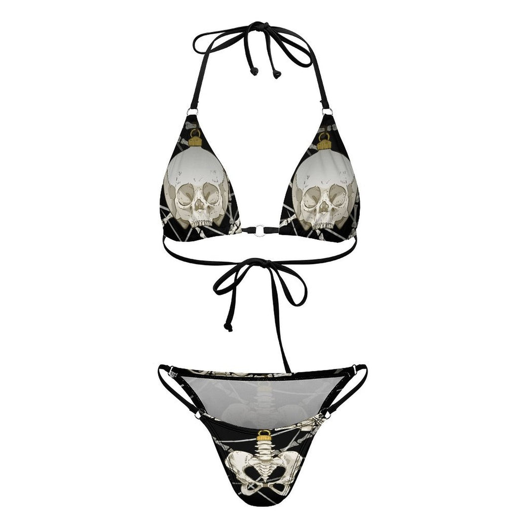 Sexy Skull Skeleton Ornaments Printed Lace-up Swim Suit