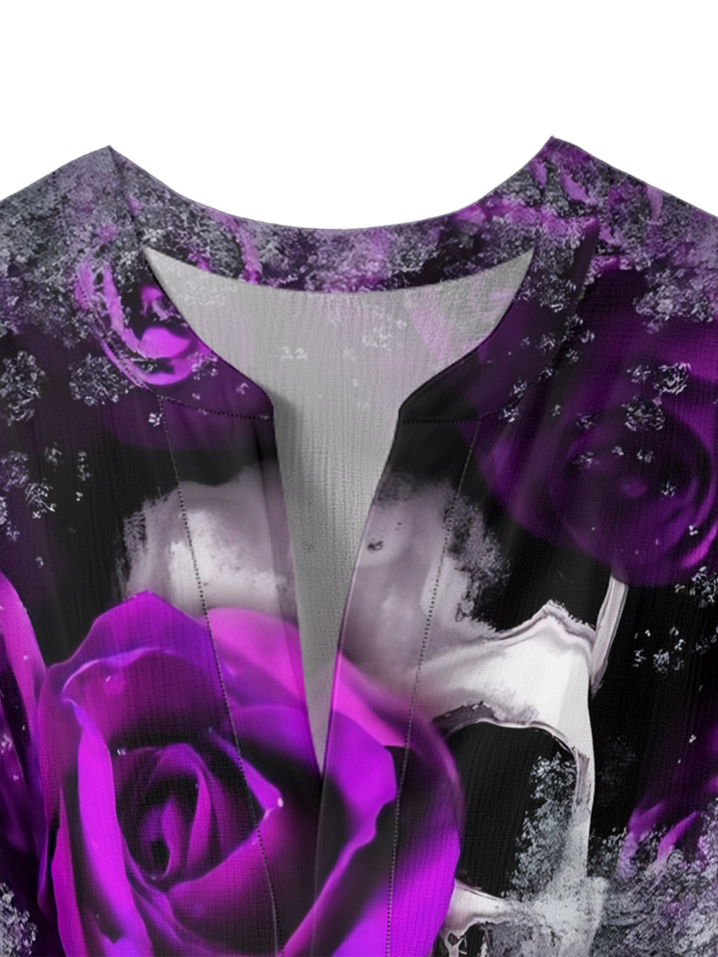 Purple Rose Skull V-neck Ruffle Blouse