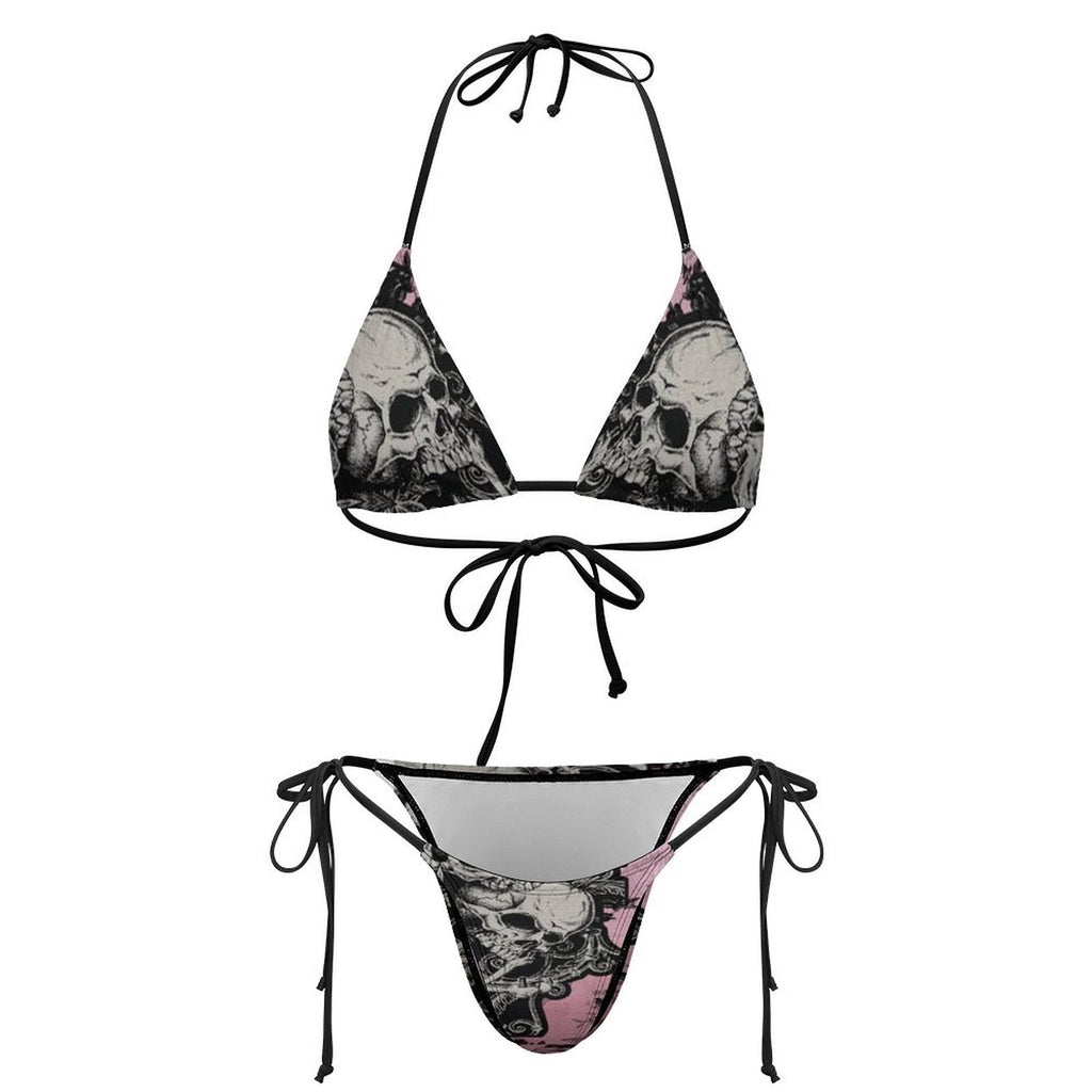 Cartoon Skull Head Printed Lace-up Swimsuit