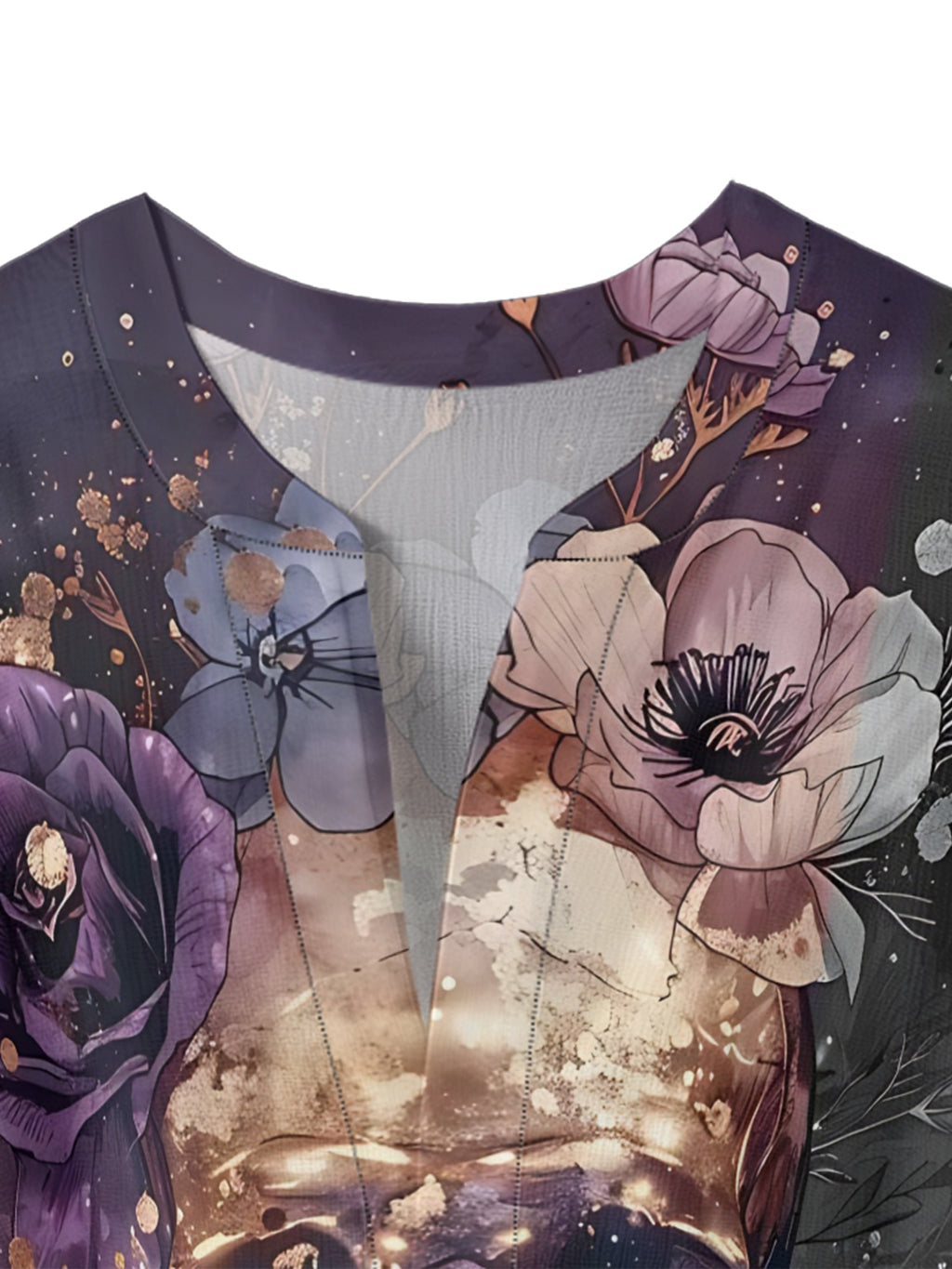 Flower Burial Skull V-neck Ruffle Blouse