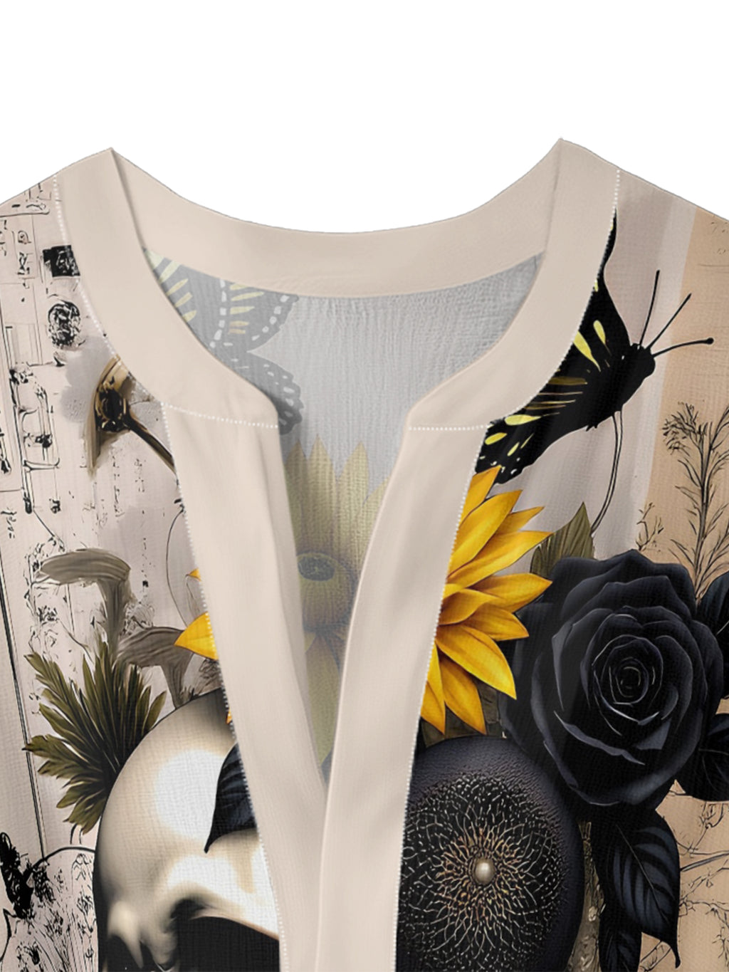 Flower Burial Skull V-neck Ruffle Blouse