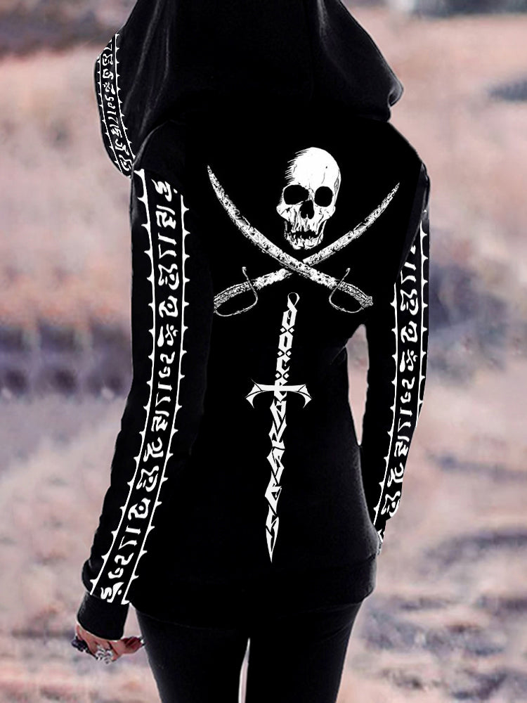 Women's Skull Cutlasses Pirate Symbols Full Printed Hoodie