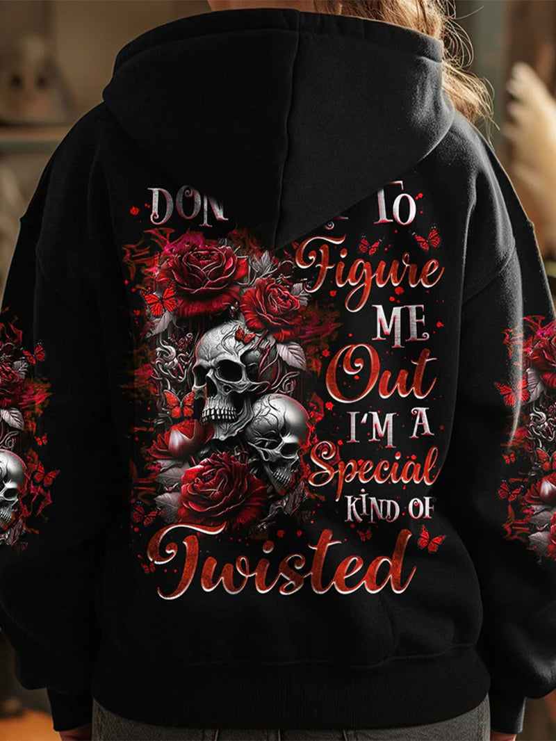 Women's Gothic Red Blood Rose Skull Print Hoodie