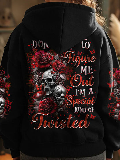 Women's Gothic Red Blood Rose Skull Print Hoodie