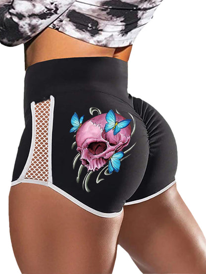 Gothic Style Skull Butterfly Print Sports Shorts