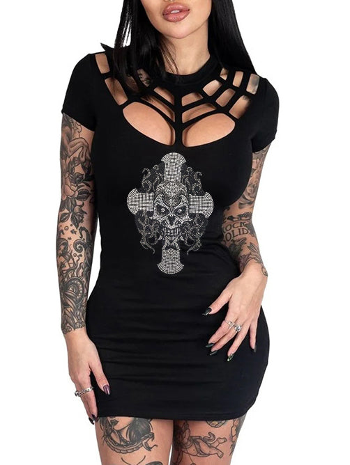 Women's Skull Spider Web Hollow Sheath Dress